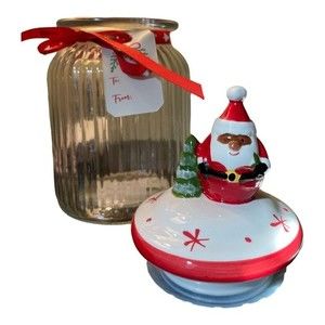 African American Christmas Santa Glass Storage Gift Small Canister